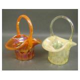 2 Marked Gibson Carnival Glass Miniature Baskets