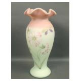 Fenton Lotus Mist Burmese Floral/Dragonfly Vase