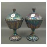 2 Fenton Purple Iridised Paneled Daisy Compotes