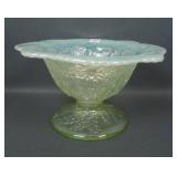 Fenton Carnival Glass Vasline Opal Xmas Compote