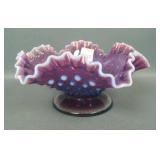 Early Fenton Plum Opal Hobnail Ruffled Bowl