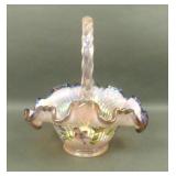 Fenton Pink Opal Purple Crest Decorated Basket