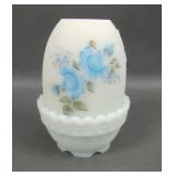 Fenton Blue Satin Decorated Fairy Lamp