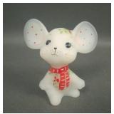 Fenton White Satin Glass Chtistmas Decorated Mouse