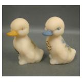 Two Fenton Cameo Satin Decorated Ducklings