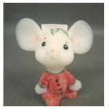 Fenton White Satin Glass Chtistmas Decorated Mouse