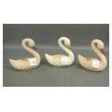 Three Fenton Satin Glass Decorated Swans