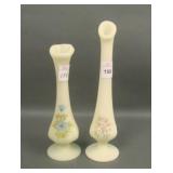 Two Fenton Decorated Custard Glass Bud Vases