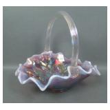 Fenton Carnival Glass Plum Opal Holly Basket