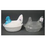 Two Vintage Hen on Nests Covered Candy