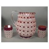 Bryce Ruby Stain Daisy & Button Pitcher & 2 Tumbrs