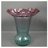 Maker? Ribbed Optic Rubina Verde Ruffled Vase