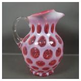 Vintage Fenton Cranberry Opal Coin Spot Pitcher