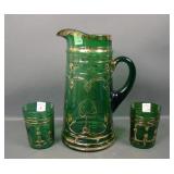 Dugan Green Clubs and Spades Pitcher & 2 Tumblers