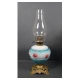 Phoenix Decorated Milk Glass Oil Lamp