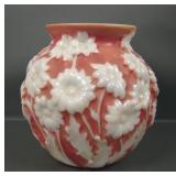 Phoenix Glass Red Pearlized Daisy Vase