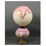 Early Phoenix Glass Decorated Oil Lamp & Globe