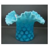 Vintage Fenton Blue Opal Coin Spot Crimped Hat