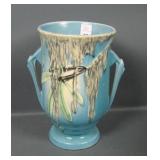 Roseville Pottery Blue Moss Handled Vase