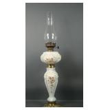 Vintage Phoenix Decorated Milk Glass Oil Lamp