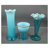 Lot of Three Victorian Blue Opalescent Glass Items