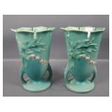 Two Roseville Green Bleeding Hearts Vases
