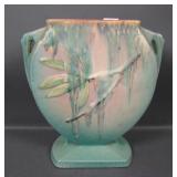 Roseville Green/ Pink Moss Handled Pillow Vase