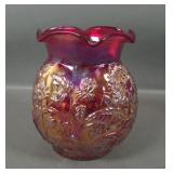 Imperial IG Red Sunflower Carnival Glass Vase