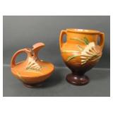 Two Piece Roseville Pottery Tan Freesia Lot