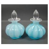 Two Vintage Fenton Melon Rib Perfumes & Stoppers