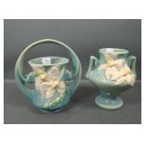 Two Piece Roseville Pottery Blue Clematis Lot