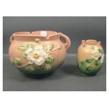 Two Piece Roseville Pottery White Rose Lot