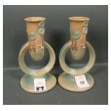 Roseville Tan/Green Fuchsia Candle Holders