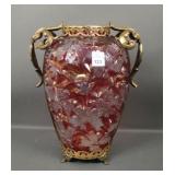 Consolidated Ruby Stain Dogwood Ormolu Vase