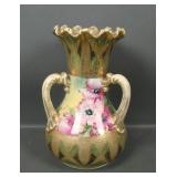 Beautiful Nippon Gold & Floral Three Handled Vase