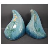 Two Roseville Pottery Blue Wincraft Bookends