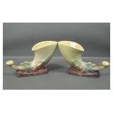 Two Roseville Pottery Green Wincraft  Cornucopias