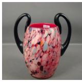 Czech Glass Frosted Spatter Glass Handled Vase