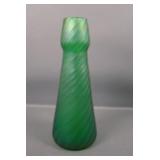 Bohemian Green Spiral Twist Art Glass Vase