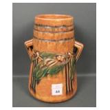 Roseville Pottery Red Laurel Handled Vase