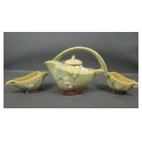 Roseville Pottery Green Wincraft 3 Pc Tea Set