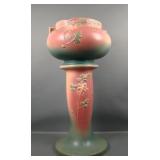 Roseville Pink/ Green Columbine Jar & Pedestal
