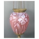 Victorian Cranberry Opal Glass Hanging Oil Lamp
