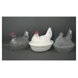 Three Vintage Hen on Nest Covered Candy