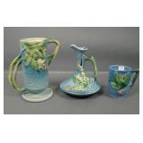 Three Roseville Pottery Blue Bushberry Items