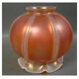 Maker? Peach Opal Round Ribbed Ruffled Lamp Shade