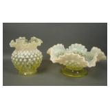 Two Fenton Topaz Opal Hobnail Items