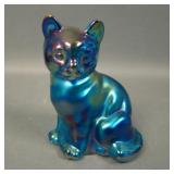 Fenton Iridised Sapphire/Teal Sitting Cat Figurine