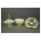 Three Pc Fenton Topaz Opal Hobnail Lot