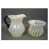 Fenton Vaseline Opal Ribbed Optic Sugar & Creamer